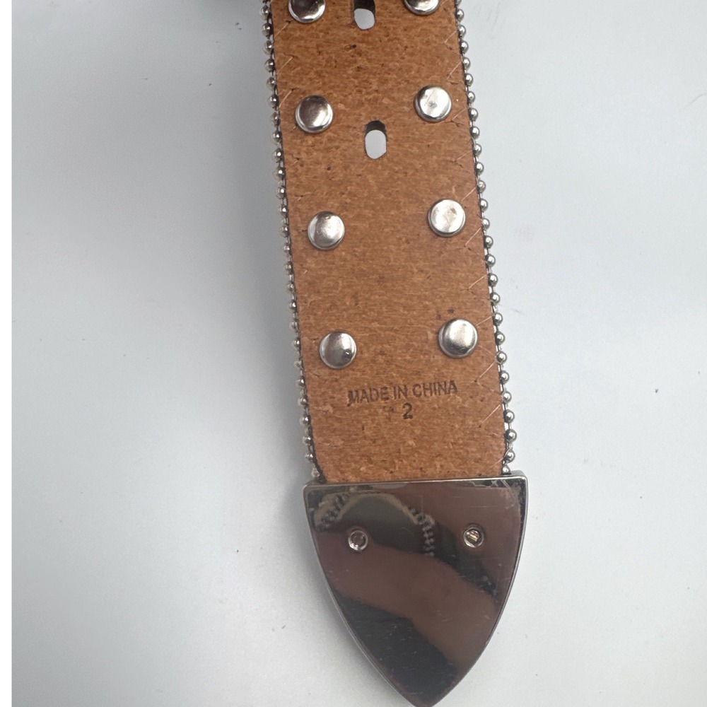 Western Belt Womens XL Brown Leather Croc Rhinestone Medallion Cowgirl Rodeo - Picture 10 of 10